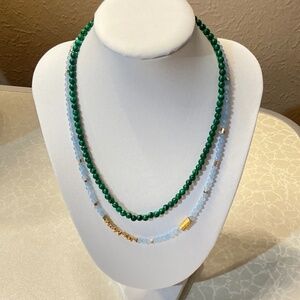 Malachite or Gold/LightBlueApetate Choket Necklace - Your Choice